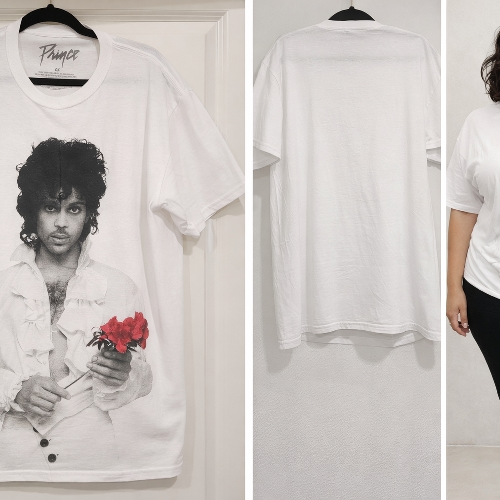 Authentic Prince graphic t-shirt featuring iconic black-and-white portrait with